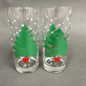 Dayton Hudson 1988 Highball Glasses Christmas Tree Clear Green Red Lot of 2